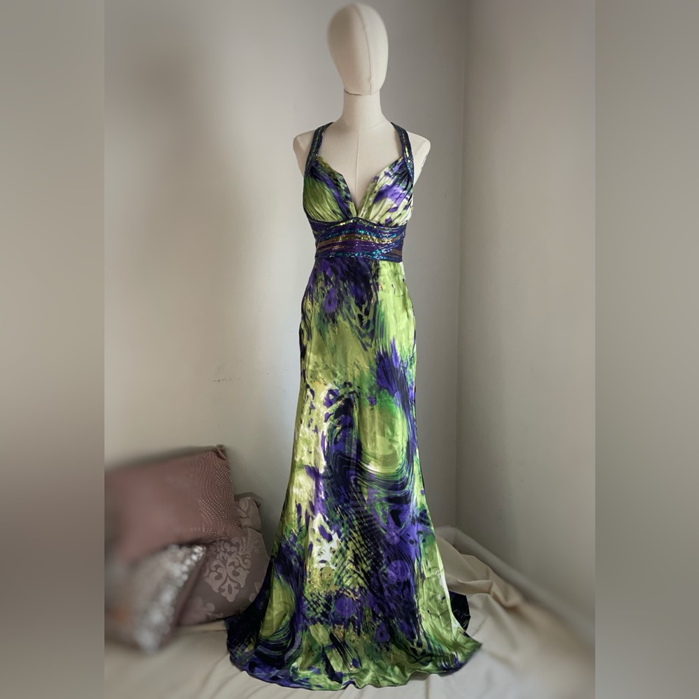 Elegant Backless Green and Purple Dress